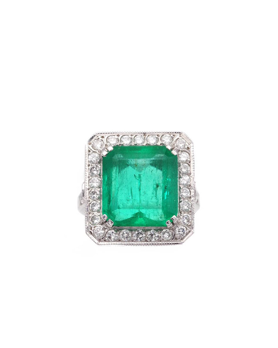 Bague émeraude de Colombie 4.7 ct et diamants en or blanc 18k