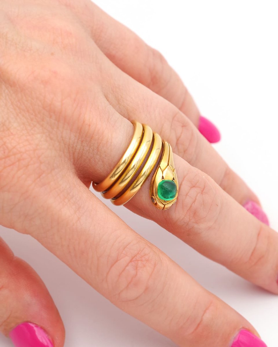 Bague serpent émeraude 0.75 ct en or 18k, bague art deco-photo-2