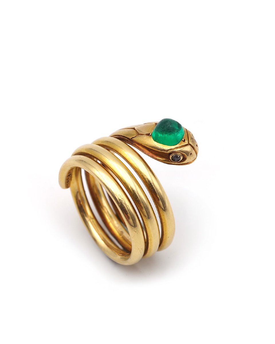 Bague serpent émeraude 0.75 ct en or 18k, bague art deco-photo-4
