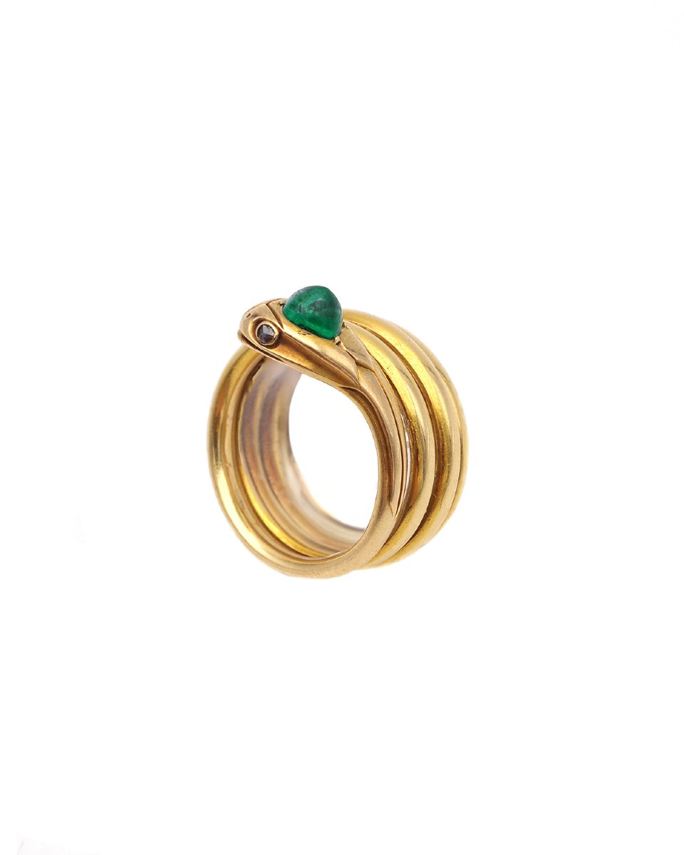 Bague serpent émeraude 0.75 ct en or 18k, bague art deco-photo-1