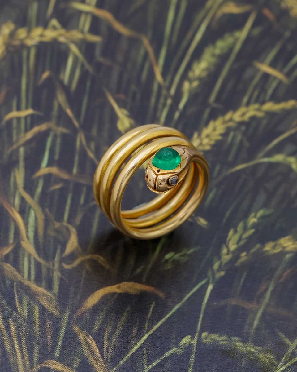 Bague serpent émeraude 0.75 ct en or 18k, bague art deco-photo-4
