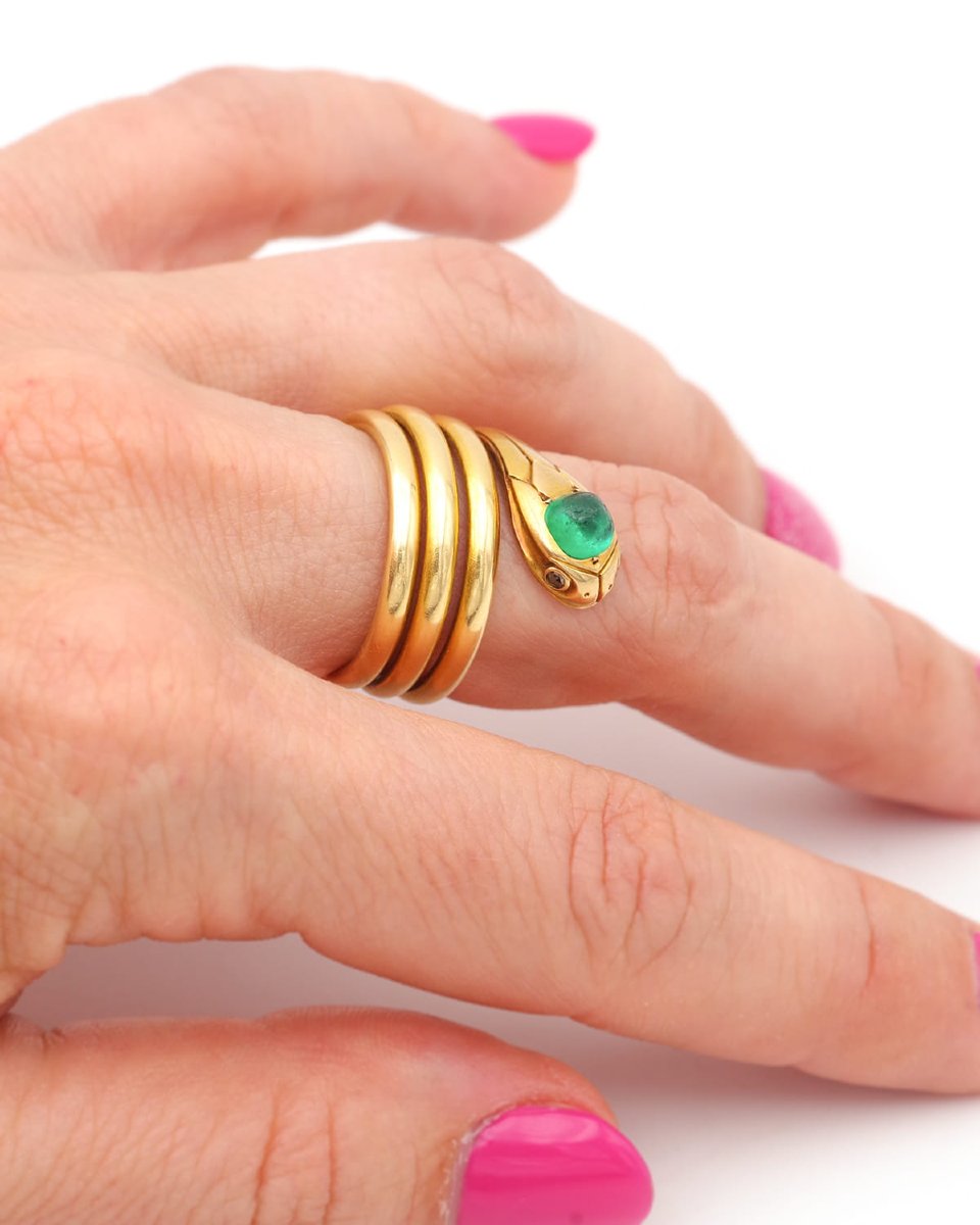 Bague serpent émeraude 0.75 ct en or 18k, bague art deco-photo-6