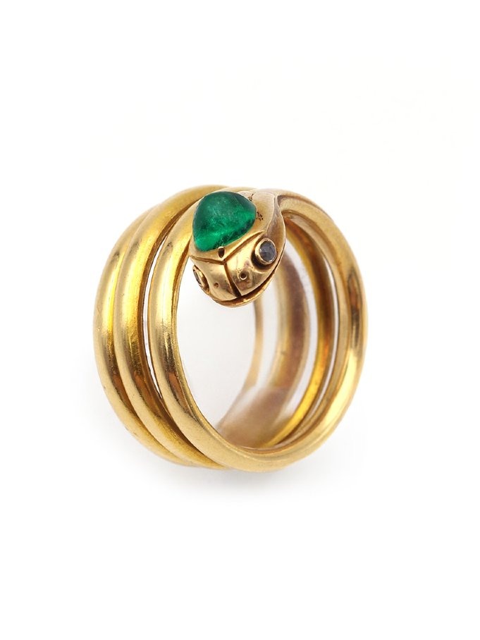 Bague serpent émeraude 0.75 ct en or 18k, bague art deco