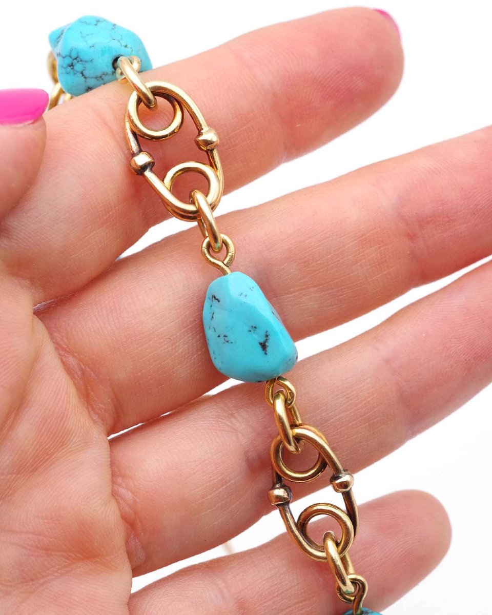 Vintage Turquoise Bracelet In 18 Karat Gold -photo-2