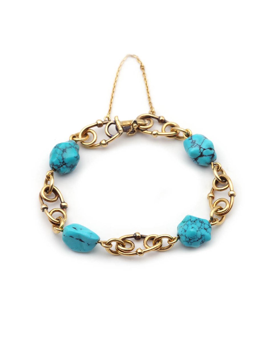 Vintage Turquoise Bracelet In 18 Karat Gold 