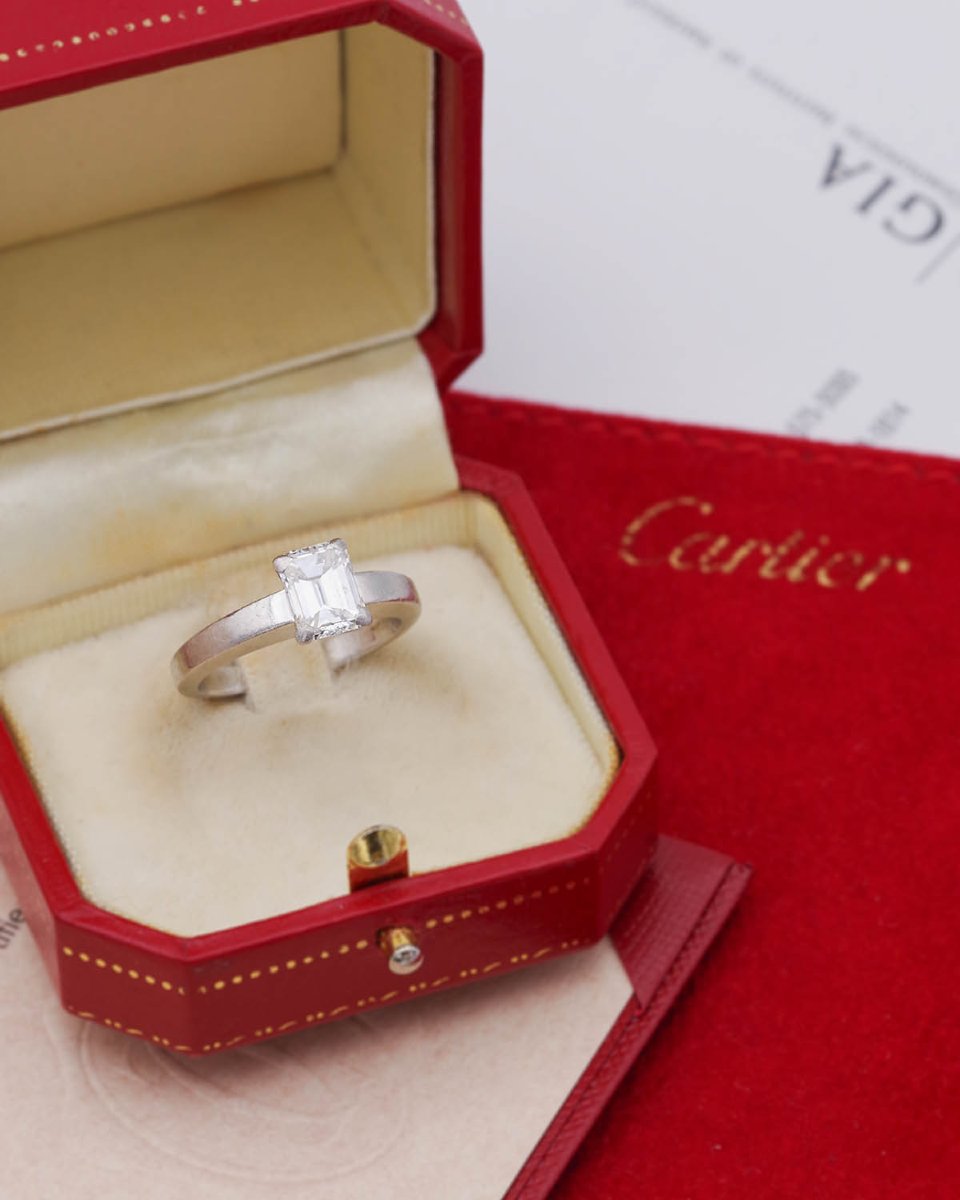 Bague Cartier diamant 1.58 ct en platine, certificat