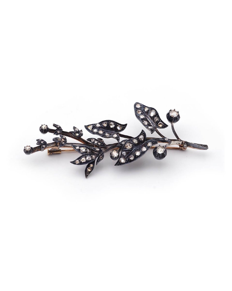 Large Diamond Branch Brooch In 18 Karat Gold And Silver-photo-2
