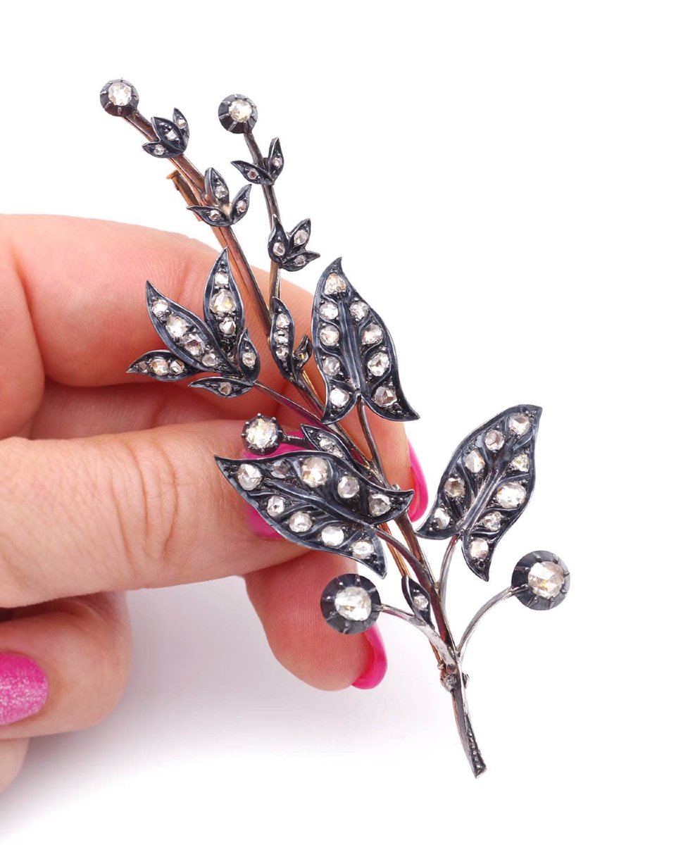 Large Diamond Branch Brooch In 18 Karat Gold And Silver