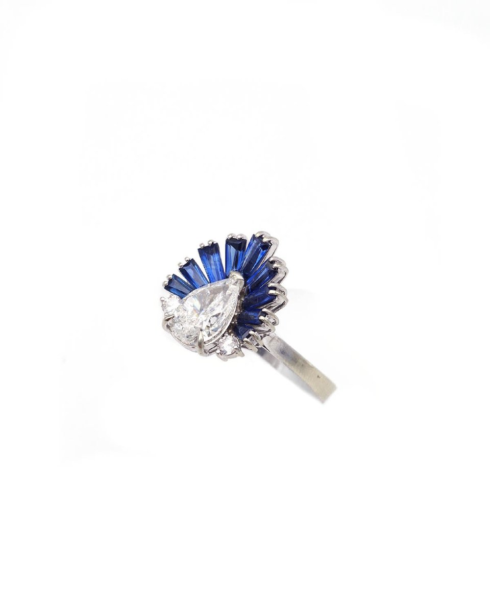 1.70 Ct Diamond Sapphire Cocktail Ring In 18 Karat White Gold -photo-3