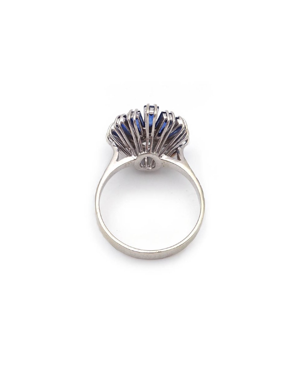 1.70 Ct Diamond Sapphire Cocktail Ring In 18 Karat White Gold -photo-4