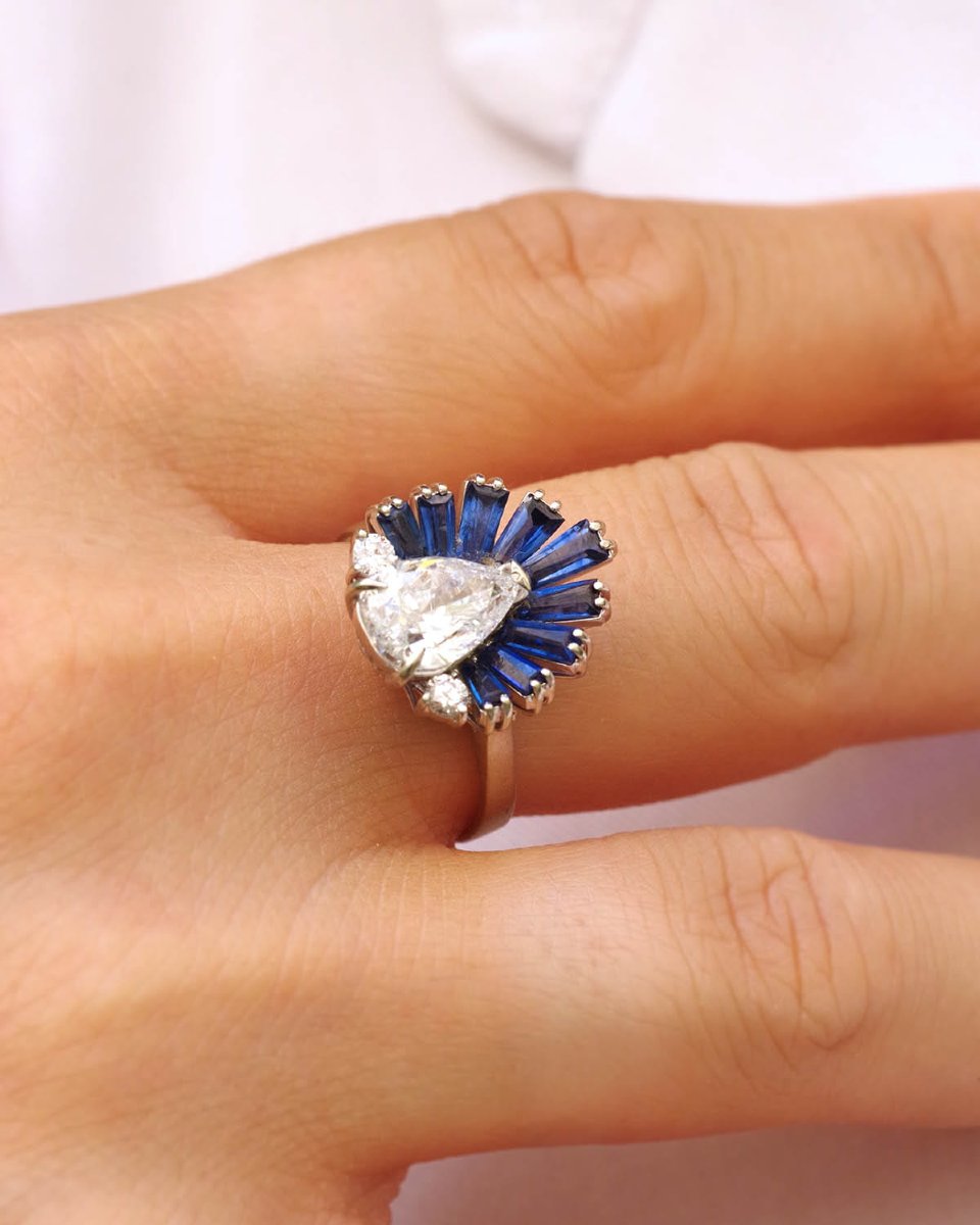 1.70 Ct Diamond Sapphire Cocktail Ring In 18 Karat White Gold -photo-4