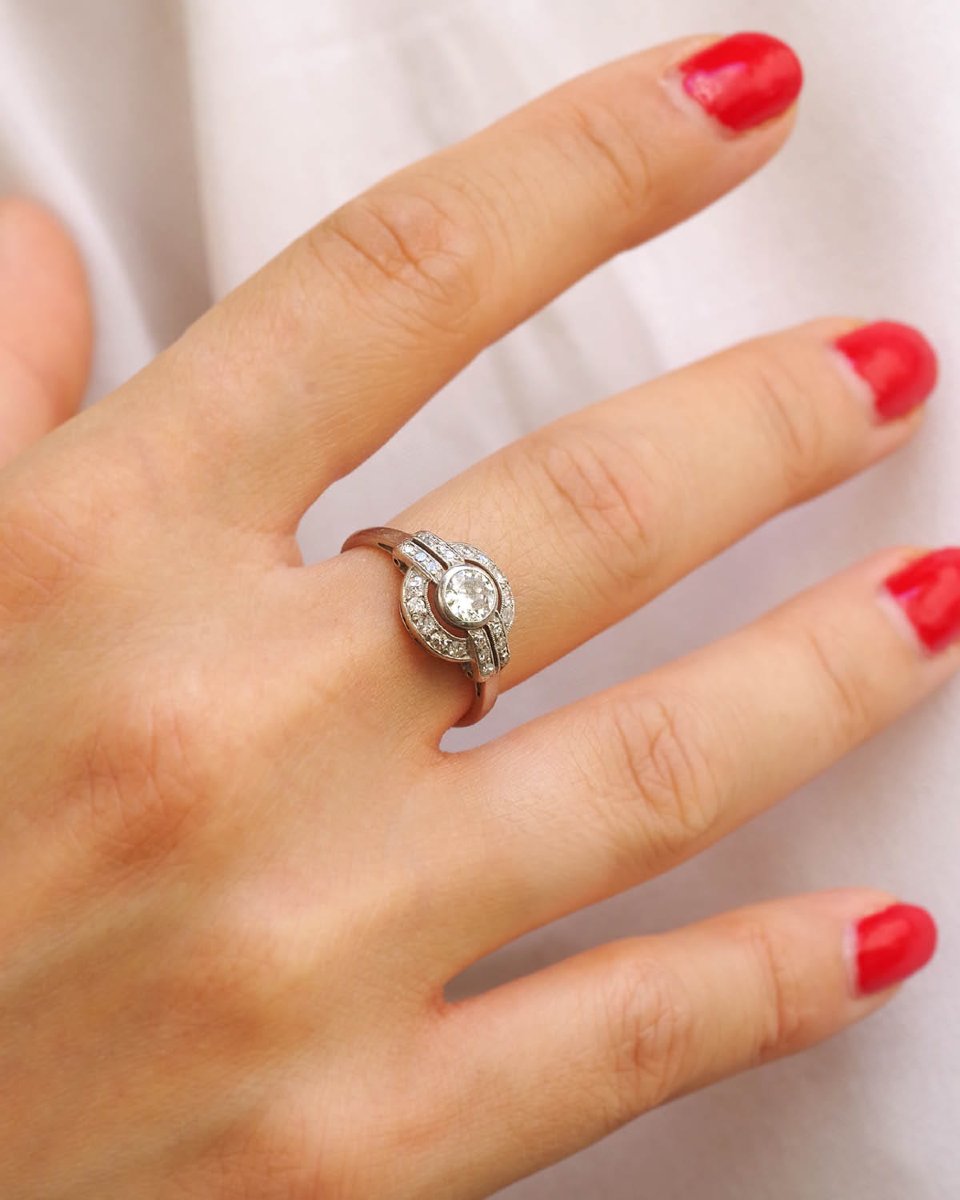 Art Deco 0.66 Ct Diamond Ring In Platinum-photo-2