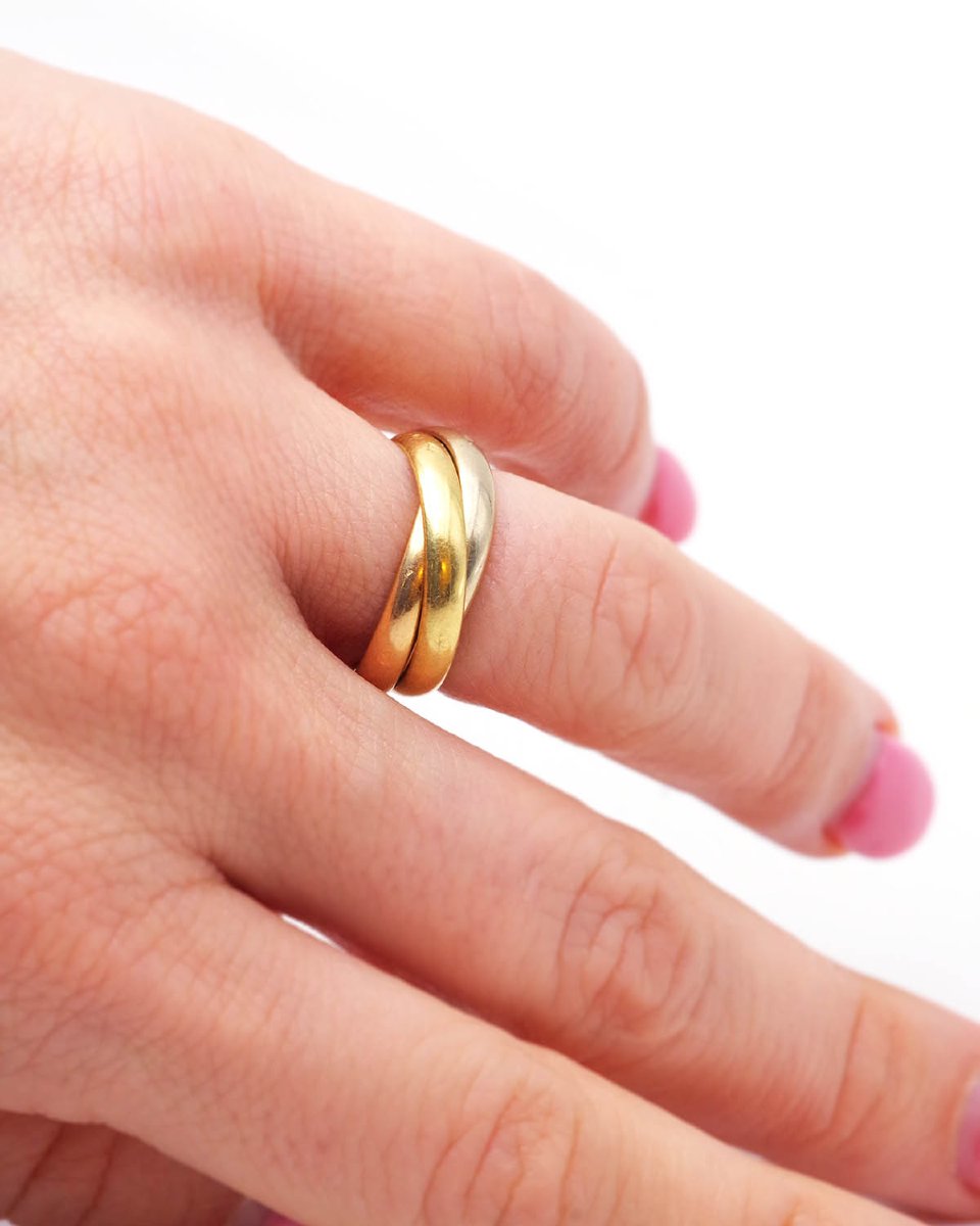 Alliance triple anneaux, style Trinity, en or blanc, rose et jaune 18k-photo-1