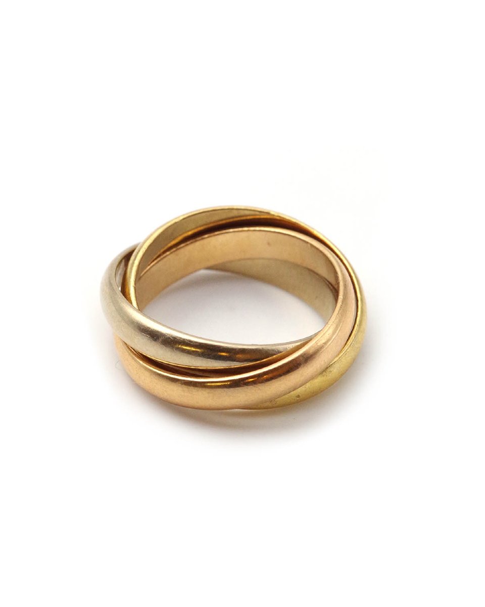 Alliance triple anneaux, style Trinity, en or blanc, rose et jaune 18k