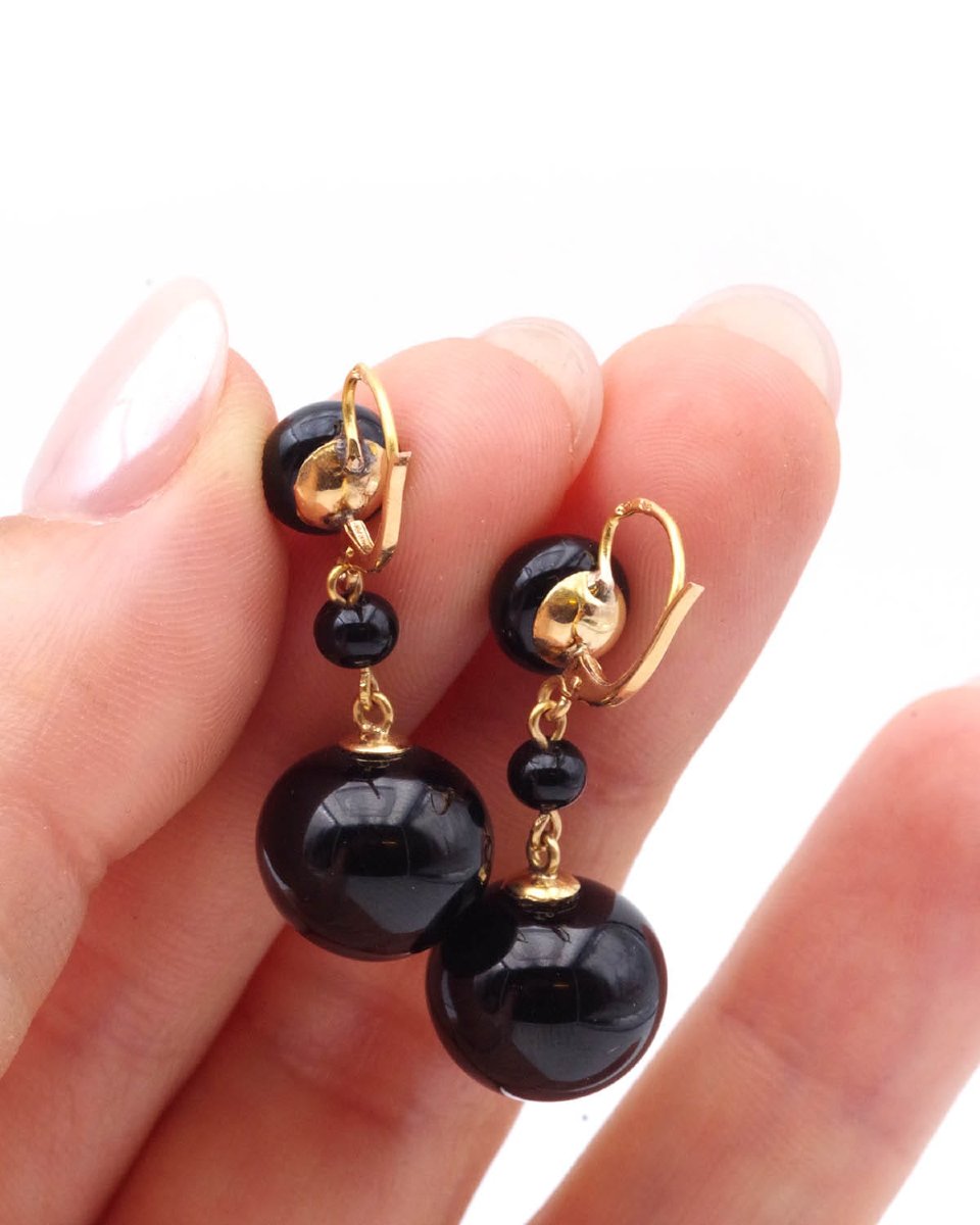 Boucles d'oreilles 19ème pendantes en or 18 karats -photo-2