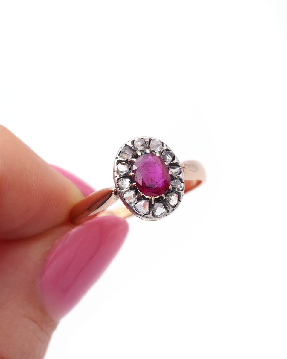 Bague marguerite rubis diamants en or 18 karats-photo-1