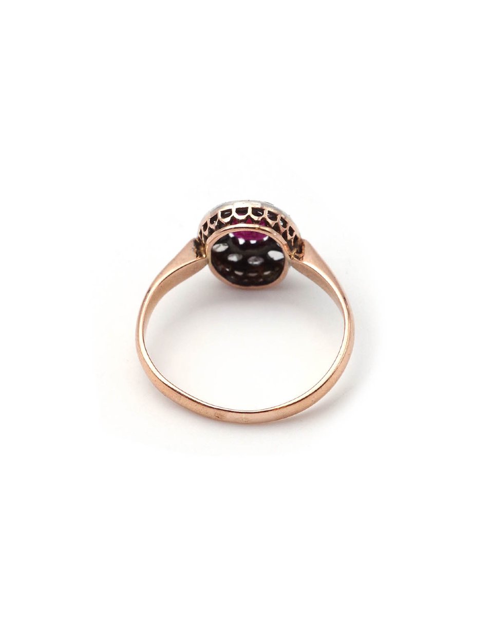 Bague marguerite rubis diamants en or 18 karats-photo-2