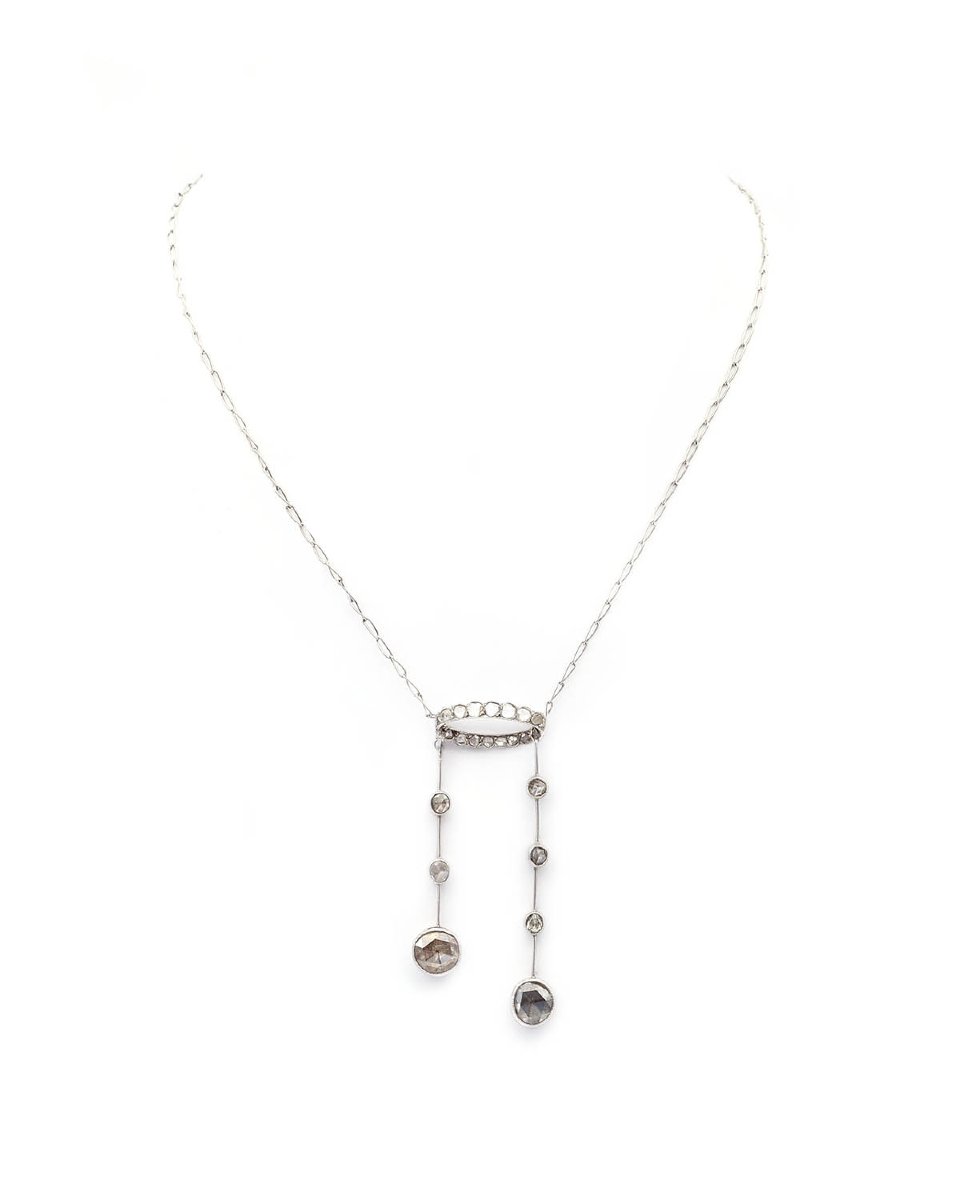 French Edwardian Belle époque Négligé Necklace With 1.8 Ct Rose-cut Diamonds In Platinum-photo-3