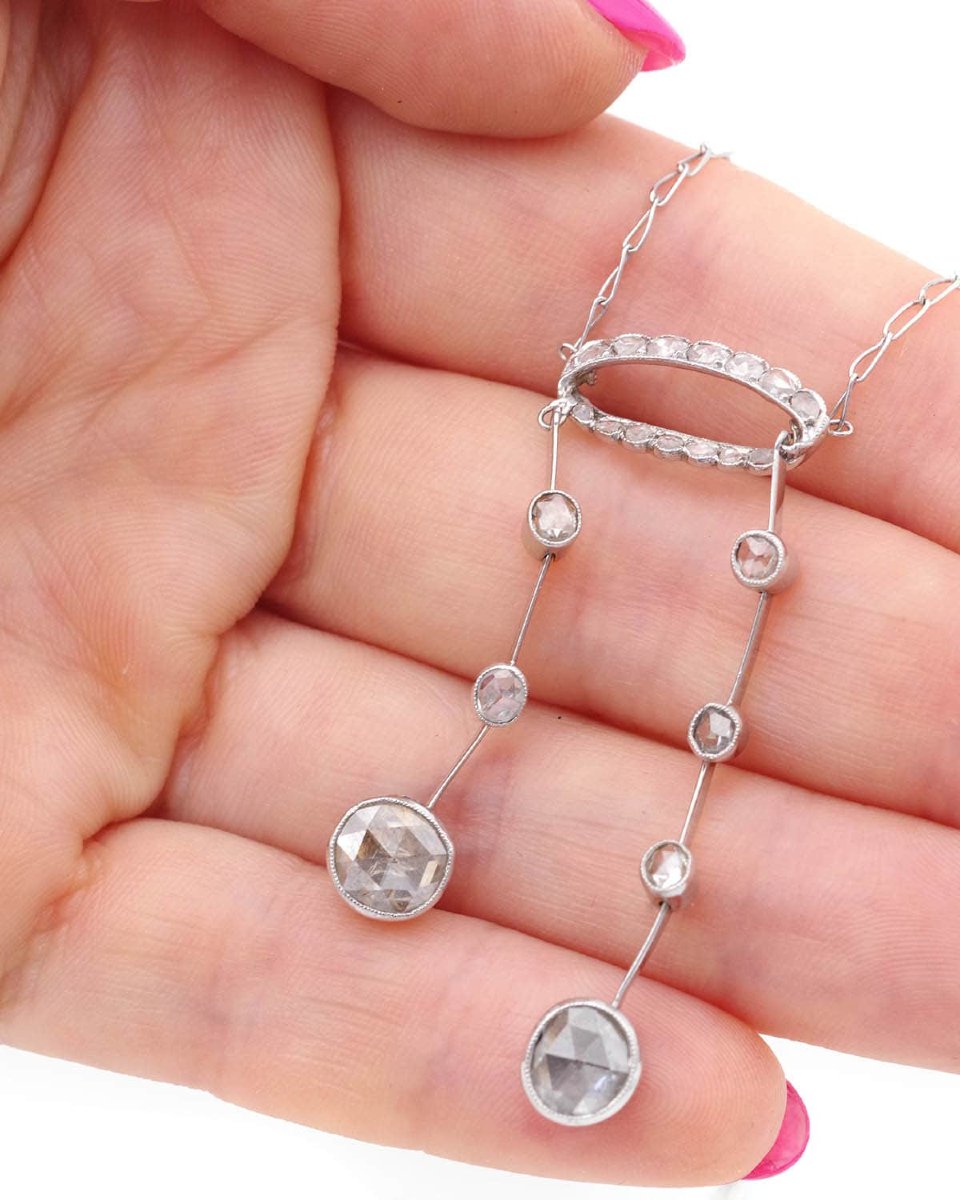 French Edwardian Belle époque Négligé Necklace With 1.8 Ct Rose-cut Diamonds In Platinum-photo-1