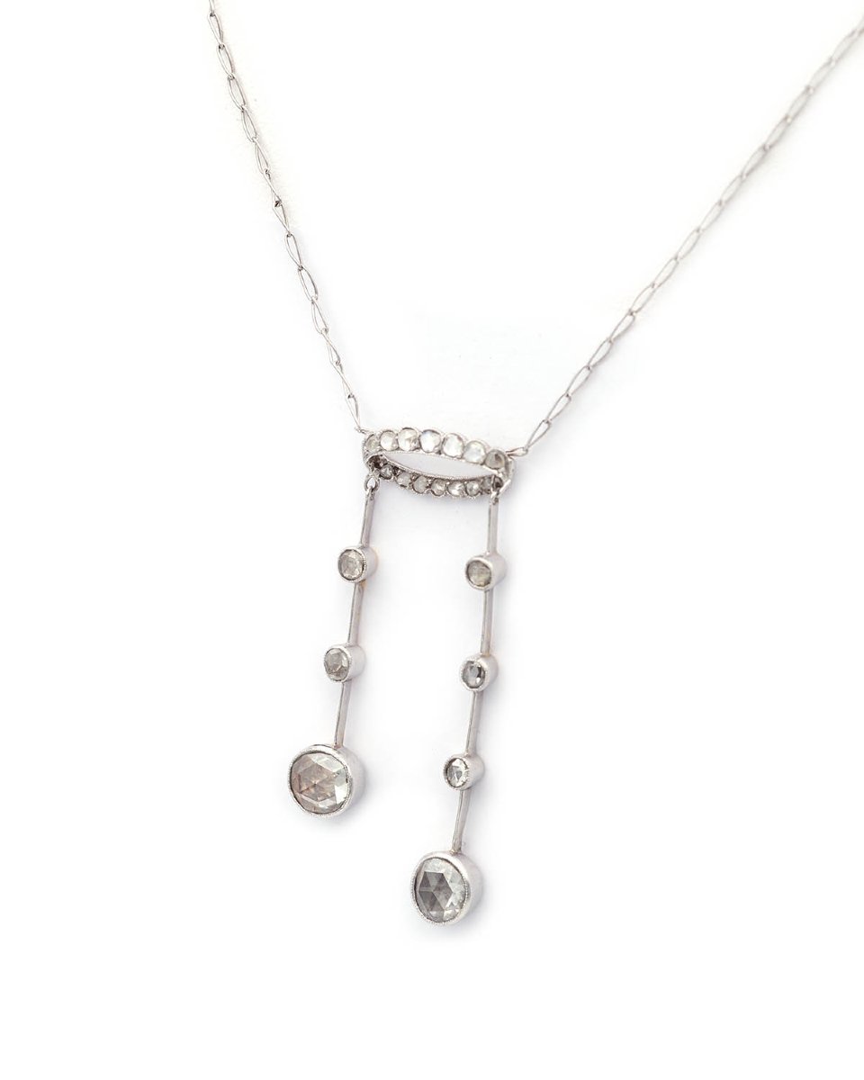 French Edwardian Belle époque Négligé Necklace With 1.8 Ct Rose-cut Diamonds In Platinum