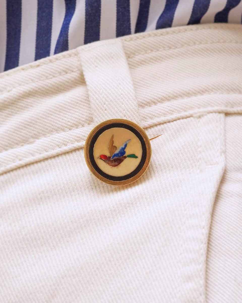 Broche oiseau pietra dura en or 18 karats, broche italienne, Grand tour -photo-4