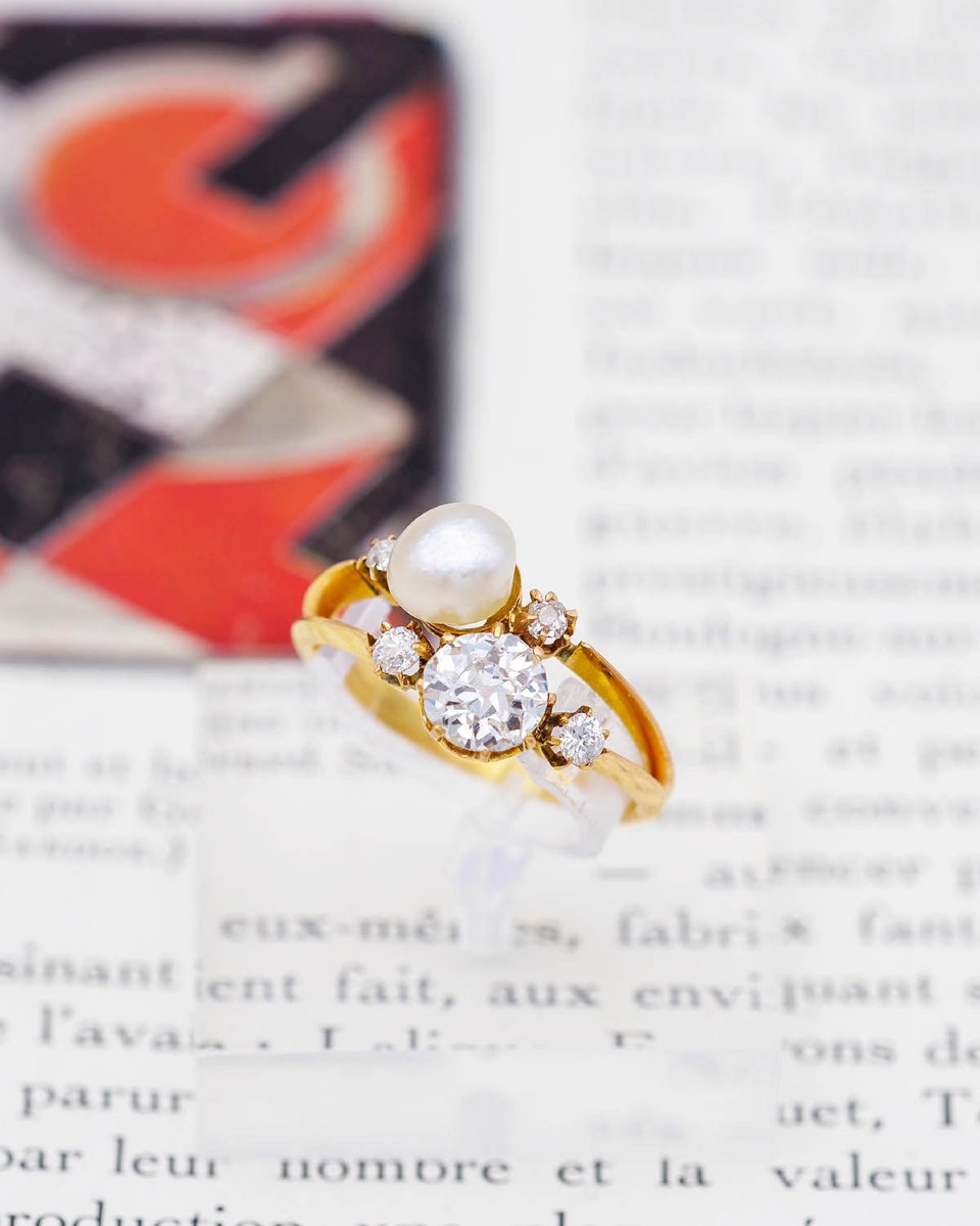 Bague Toi Moi perle fine diamant en platine et or 18 karats-photo-4