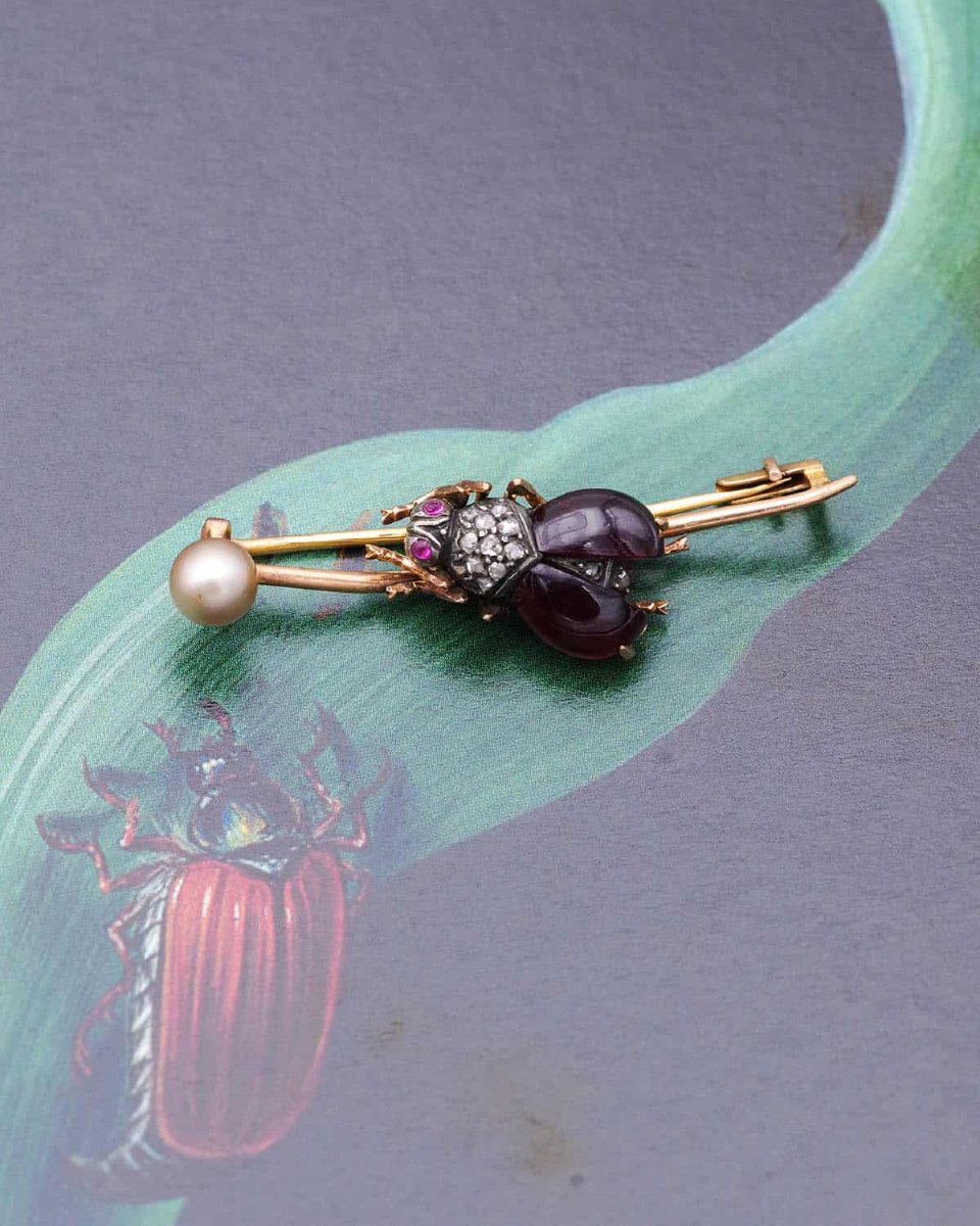 Broche scarabée grenats, perle et diamants en or 18 karats , insecte-photo-3