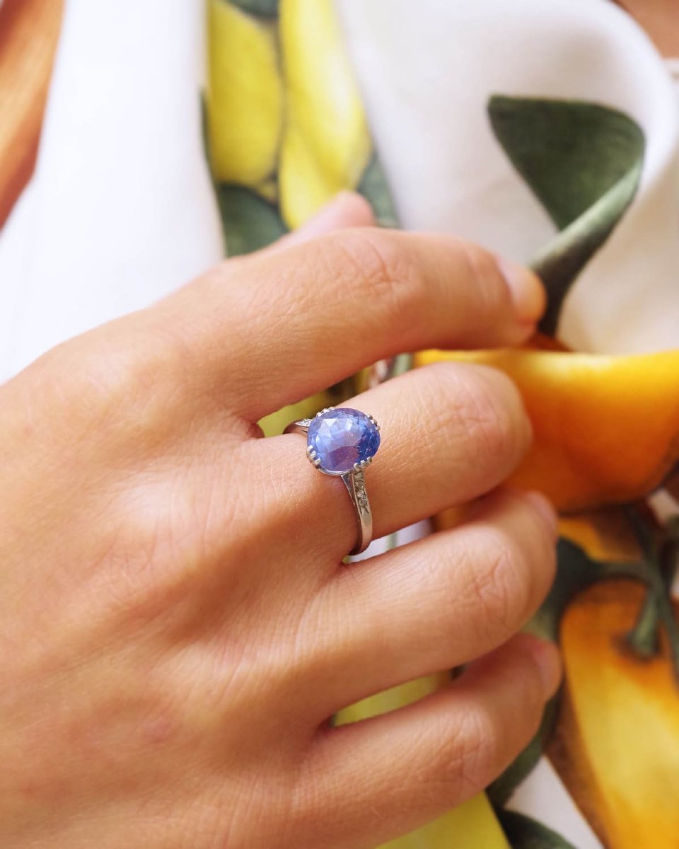 French Art Deco Platinum Solitaire Ring, 6.27ct No Heat Natural Oval Sapphire Ring-photo-2