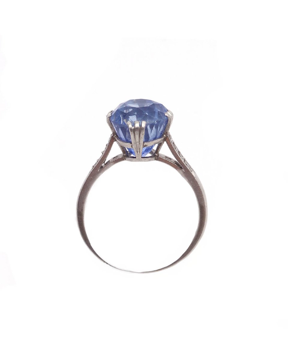French Art Deco Platinum Solitaire Ring, 6.27ct No Heat Natural Oval Sapphire Ring-photo-4