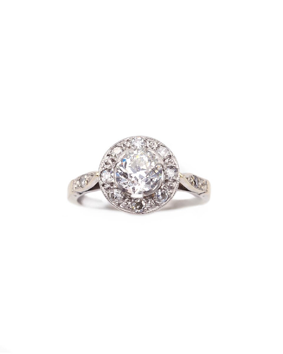 Art Deco 0.90 Ct Diamond Ring In 18 Karat White Gold