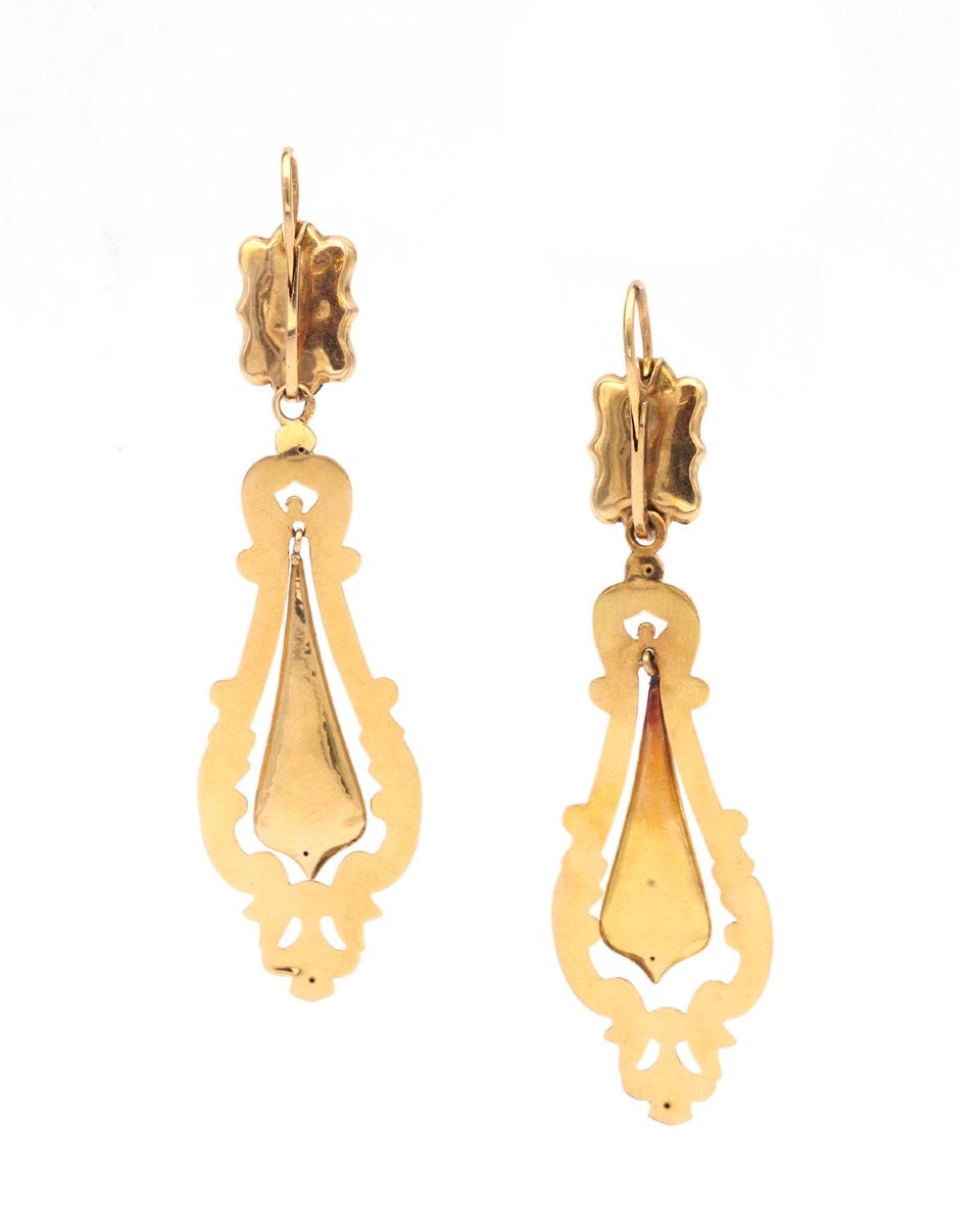 Antique French Georgian 18k Gold Enamel Drop Earrings, Louis Philippe -photo-2