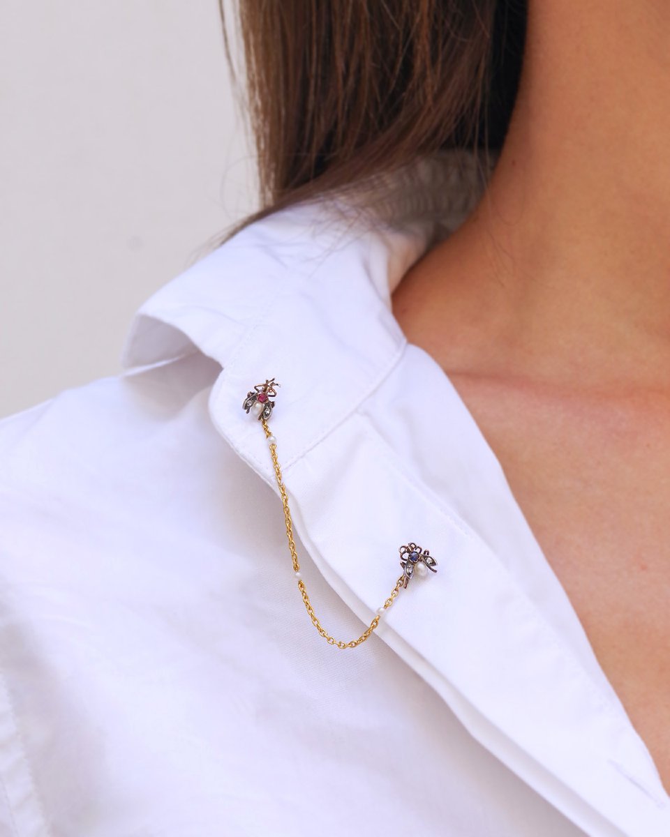 Double Fly Insect Stickpin In 18 Karats Gold -photo-4
