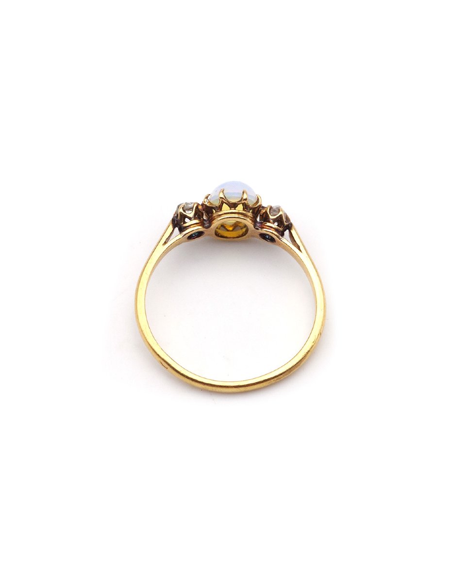 18-karat Gold Opal And Diamond Ring, Antique Ring-photo-3