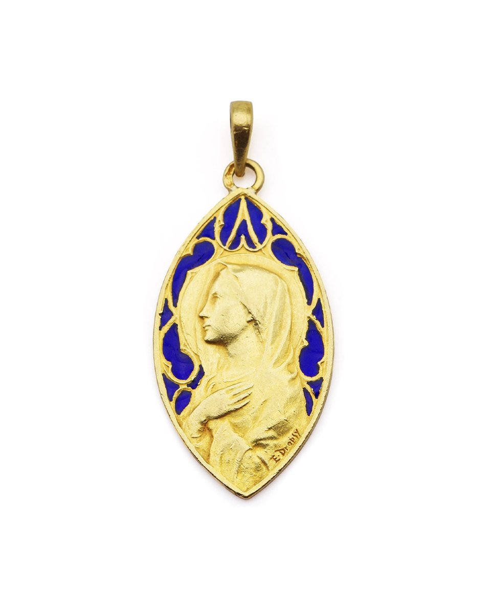 Médaille Dropsy Vierge Marie en or 18 karats, art nouveau -photo-3
