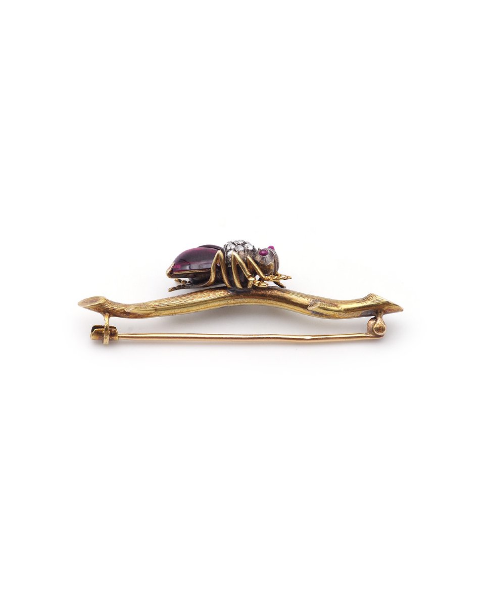 Broche scarabée grenats et diamants en or 18 karats et argent -photo-2