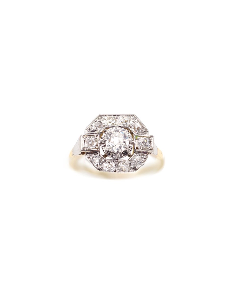 Art Deco Octagonal Diamond Ring In 18-karat Gold And Platinum