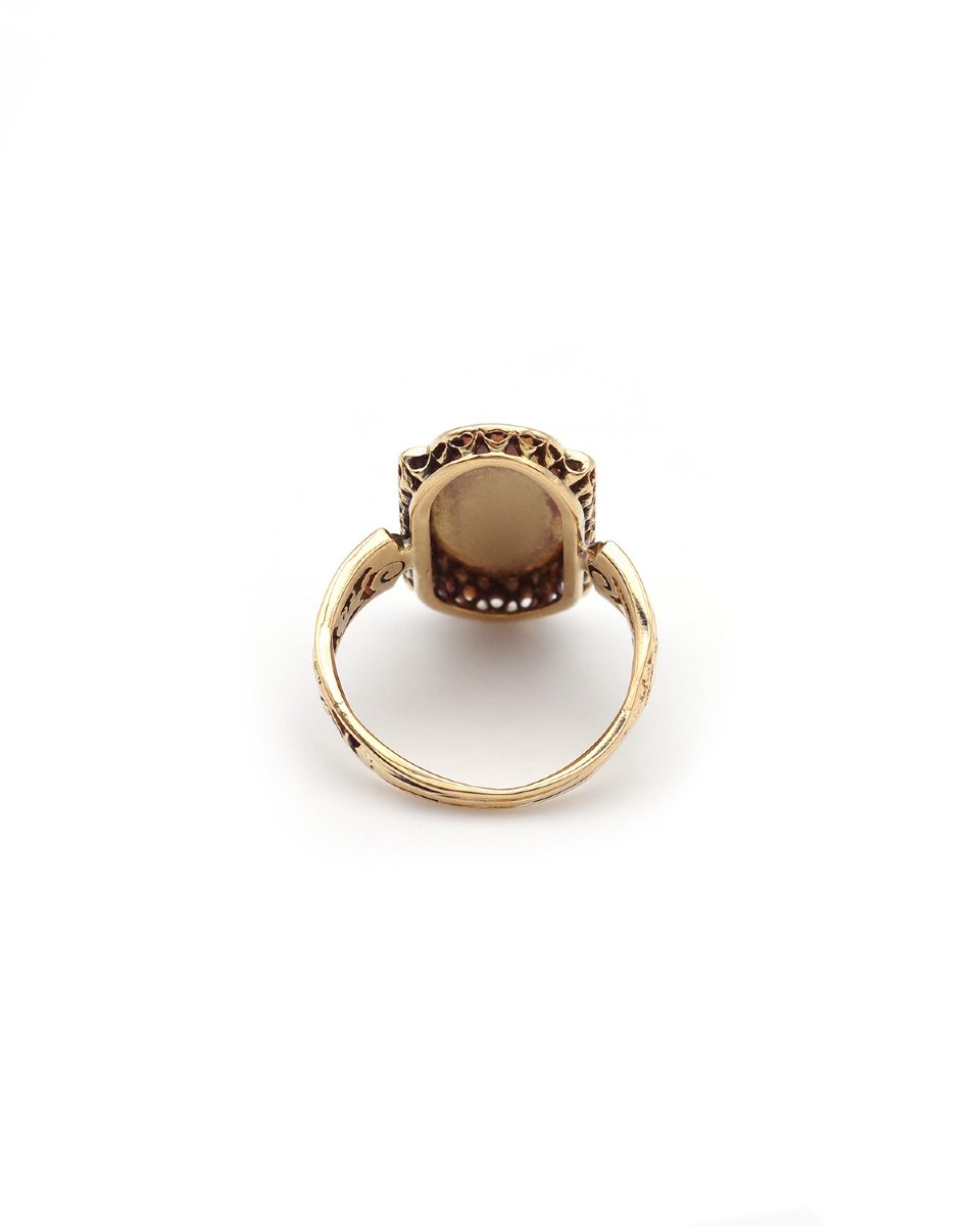 Bague émail ange diamants en or 18 karats, bijou Napoléon III-photo-3