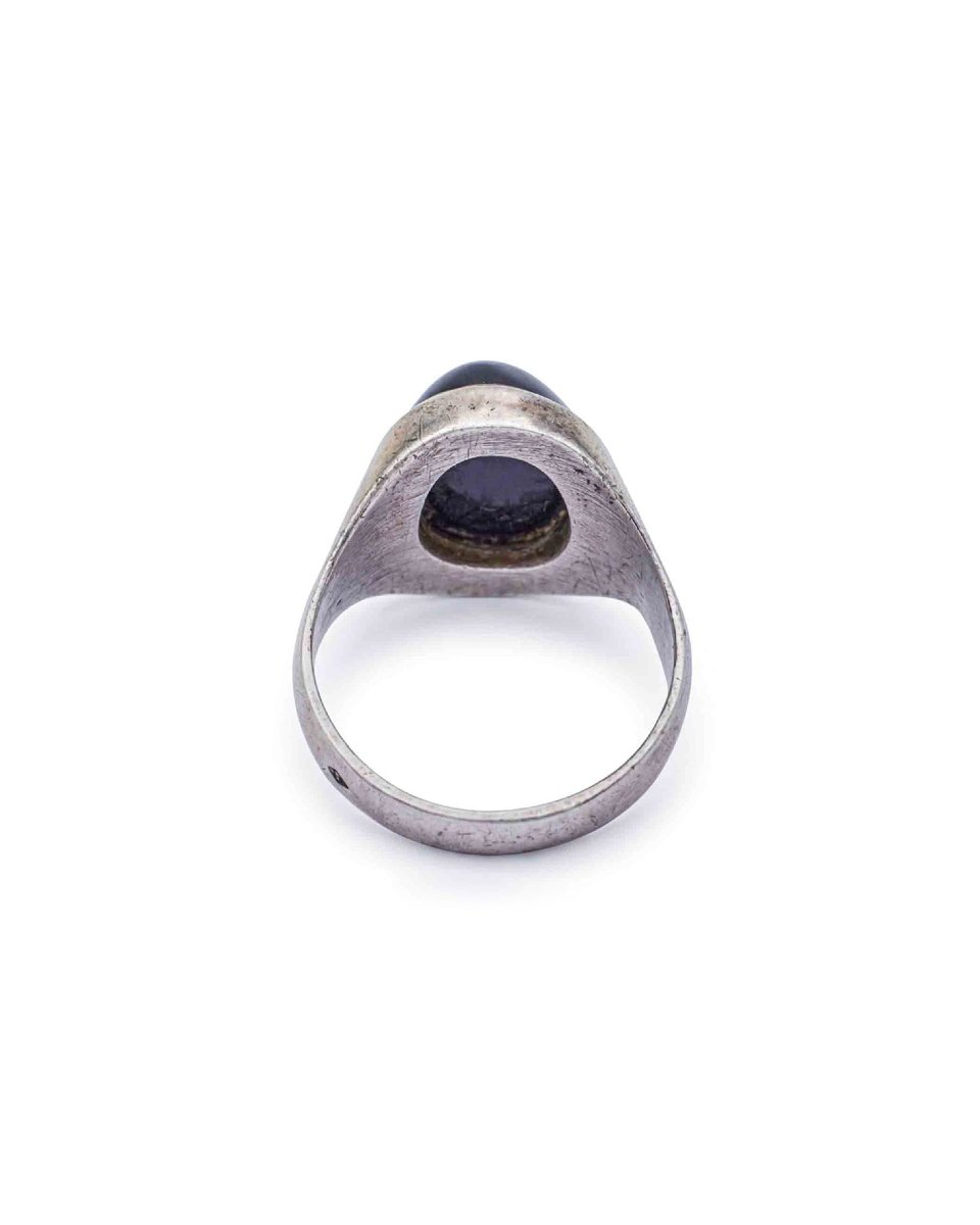 Black Banded Agate Ring In Silver, With A Cabochon And Onyx-photo-4