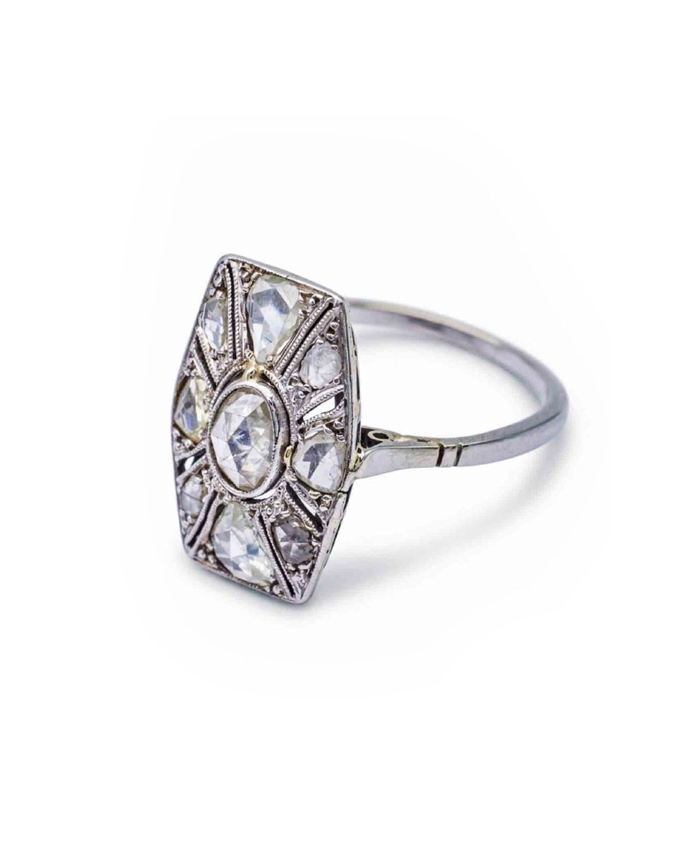 French Art Deco Hexagonal Ring With Rose-cut Diamonds In 18k Gold And Platinum, Circa 1930 -photo-4