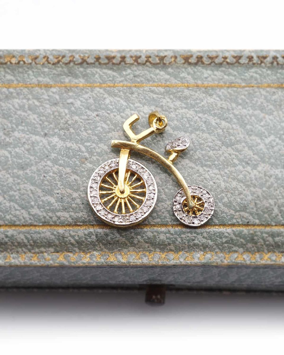 Pendentif vélo diamants en or 18 karats, grand bi -photo-3
