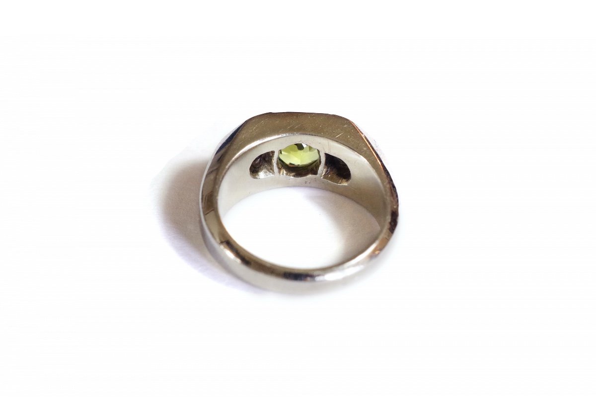 Diamond And Tourmaline Signet Ring In White Gold, Pre-owned Pinky Finger Ring-photo-4