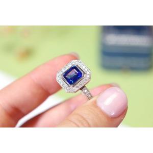 Art Deco Style Sapphire Ring In 18k White Gold, Pre-owned Sapphire Ring, Natural Sapphire