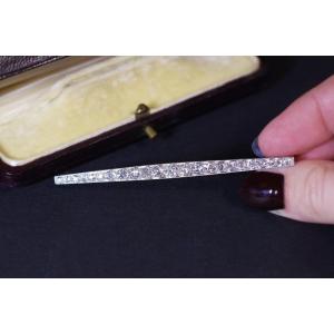 Broche Art Deco Ligne Diamants En Platine 850, Broche Barrette, Diamant Taille Ancienne