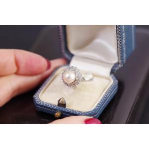 Art Deco Diamond Pearl Ring In Gold 18k And Platinum, Wedding Ring, Circular Shape Ring