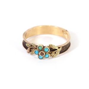 Bague Ancienne Fleur Turquoises En Or Rose 18k, Bague Souvenir, Bague Myosotis