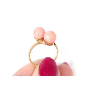 Toi Et Moi Coral Ring In 18k Gold, You And Me Ring, Mid-century Jewelry, Orange Coral Pearl