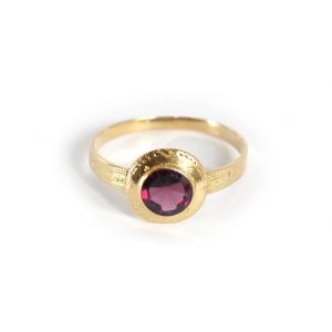 Victorian French Garnet Ring In 18k Gold, Solitaire Ring, French Antique Ring, Pink Garnet