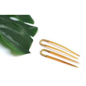 Antique Gold Wedding Hairpins In 18 Karats Gold And Organic Material, Head Jewelry, Wedding