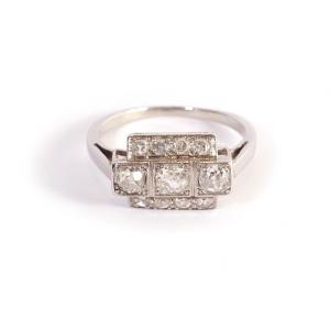 Art Deco Geometrical Ring In Platinum, Old Cut Diamond Ring, Diamond Art Deco Ring, Art Deco
