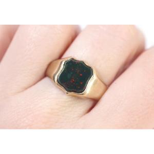 Antique Bloodstone Signet Ring In 18k Gold, Ring For Men, Heliotrop Jasper, Signet Ring